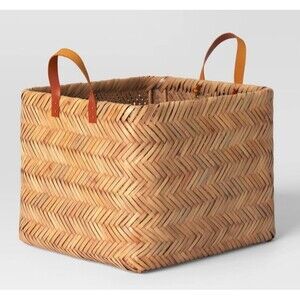 Herringbone Weave Cube Rattan Basket 11x14.2x12” Rectangular 2 Sizes NEW (Q3)